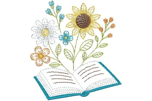 Book and Flowers: A Charming Sketch for Embroidery