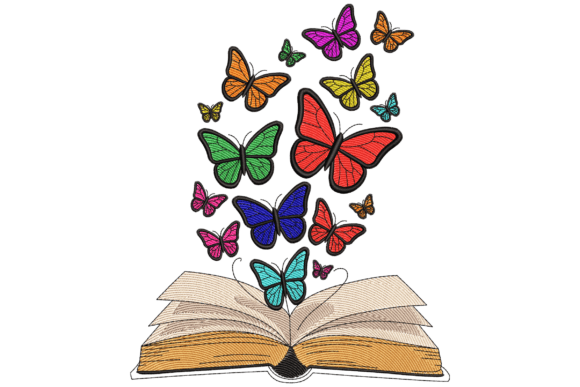Butterflies Flying from Book: A Charming Embroidery Design