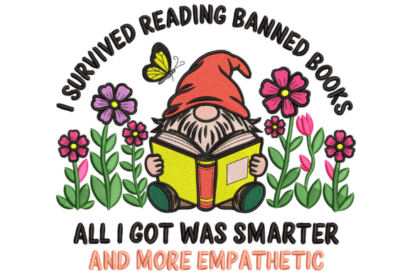 Charming Banned Books Gnome Embroidery