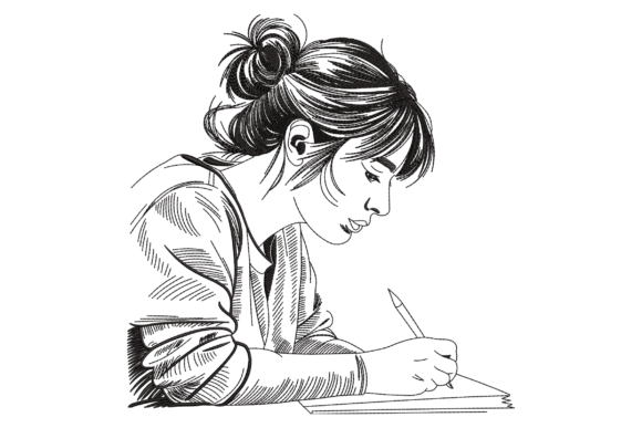 Girl Reading Book: A Charming Embroidery Design