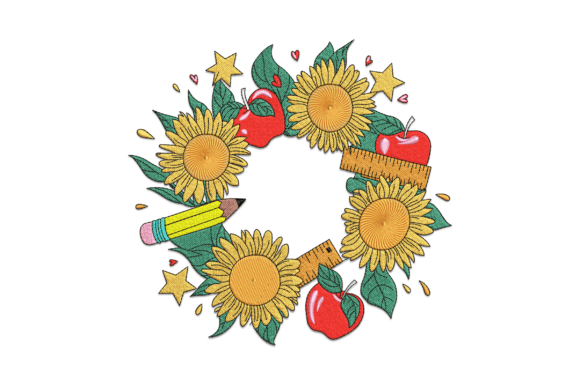 Teacher Sunflower Wreath: A Charming Embroidery Design